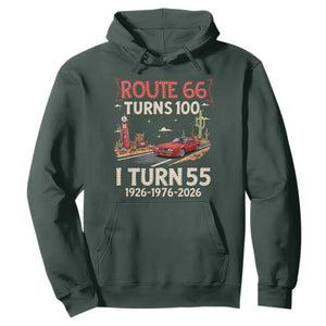 Route Highway 66 Turns 100 I Turn 55 Hoodie Vintage 1971 Road Sign Classic Muscle Car Lover 55th Birthday Gift