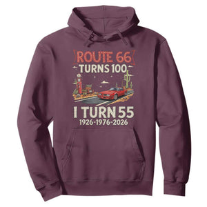 Route Highway 66 Turns 100 I Turn 55 Hoodie Vintage 1971 Road Sign Classic Muscle Car Lover 55th Birthday Gift