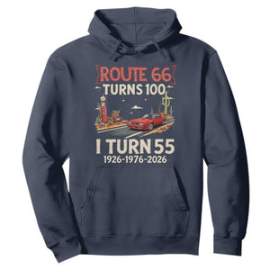Route Highway 66 Turns 100 I Turn 55 Hoodie Vintage 1971 Road Sign Classic Muscle Car Lover 55th Birthday Gift