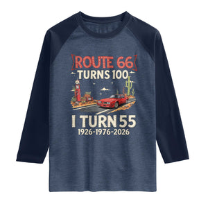Route Highway 66 Turns 100 I Turn 55 Raglan Shirt Vintage 1971 Road Sign Classic Muscle Car Lover 55th Birthday Gift