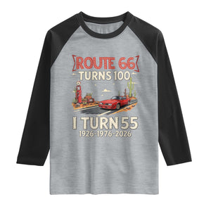 Route Highway 66 Turns 100 I Turn 55 Raglan Shirt Vintage 1971 Road Sign Classic Muscle Car Lover 55th Birthday Gift