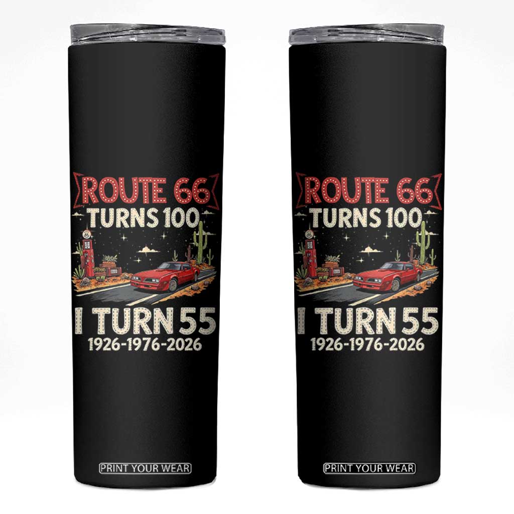 Route Highway 66 Turns 100 I Turn 55 Skinny Tumbler Vintage 1971 Road Sign Classic Muscle Car Lover 55th Birthday Gift
