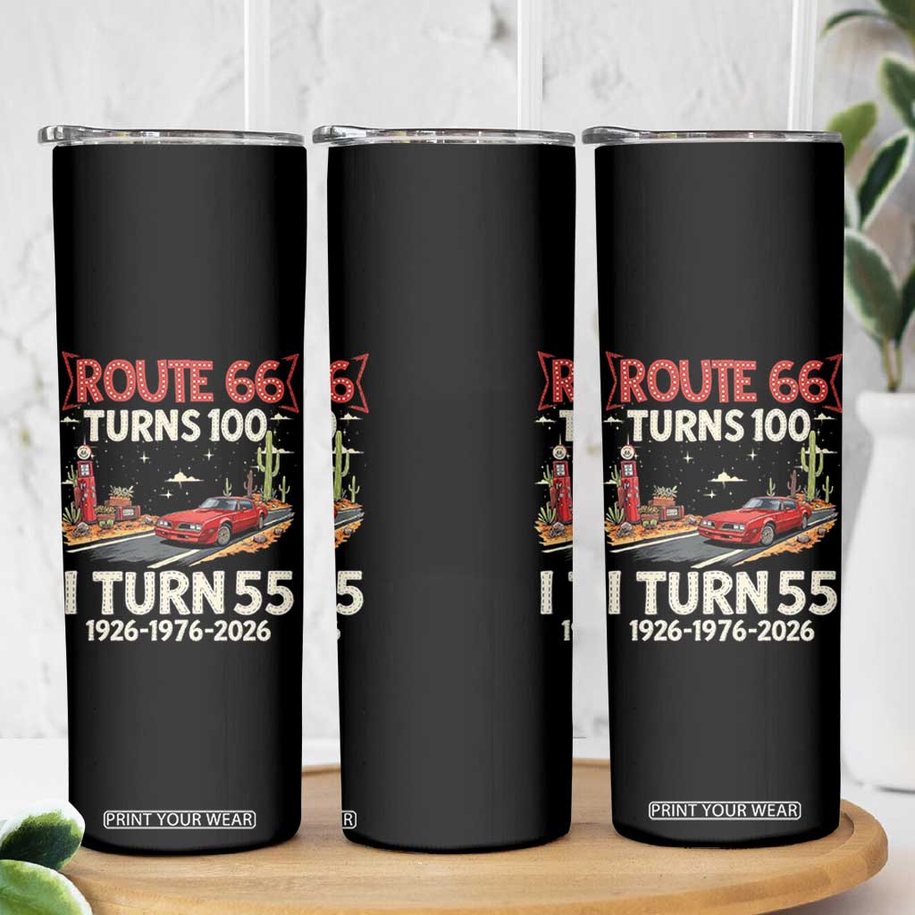 Route Highway 66 Turns 100 I Turn 55 Skinny Tumbler Vintage 1971 Road Sign Classic Muscle Car Lover 55th Birthday Gift