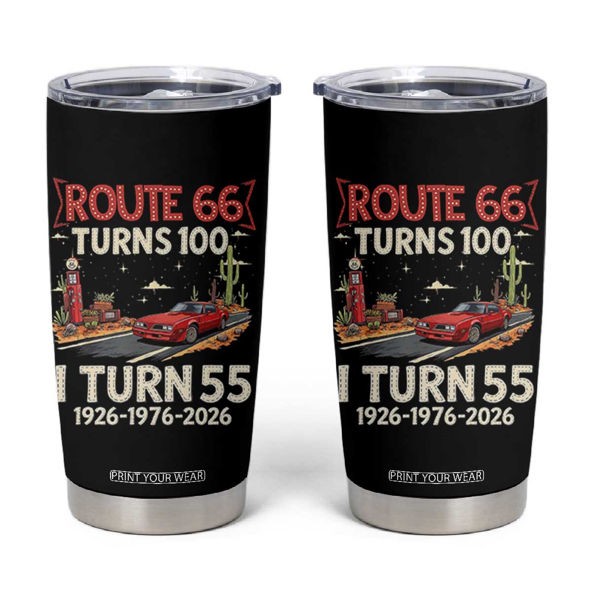 Route Highway 66 Turns 100 I Turn 55 Tumbler Cup Vintage 1971 Road Sign Classic Muscle Car Lover 55th Birthday Gift