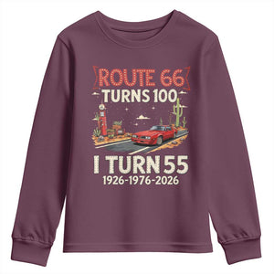 Route Highway 66 Turns 100 I Turn 55 Youth Sweatshirt Vintage 1971 Road Sign Classic Muscle Car Lover 55th Birthday Gift