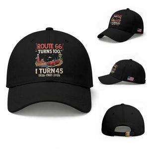Route Highway 66 Turns 100 I Turn 45 Baseball Cap Vintage 1981 Road Sign Classic Muscle Car Lover 45th Birthday Gift