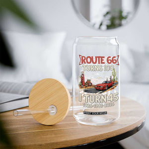 Route Highway 66 Turns 100 I Turn 45 Glass Can Vintage 1981 Road Sign Classic Muscle Car Lover 45th Birthday Gift