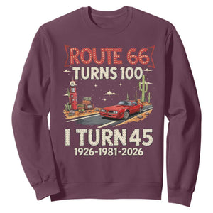 Route Highway 66 Turns 100 I Turn 45 Sweatshirt Vintage 1981 Road Sign Classic Muscle Car Lover 45th Birthday Gift