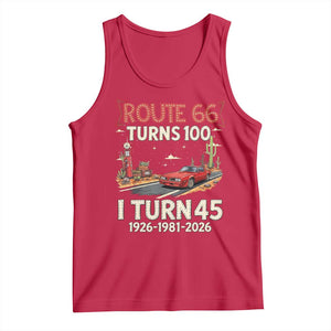 Route Highway 66 Turns 100 I Turn 45 Tank Top Vintage 1981 Road Sign Classic Muscle Car Lover 45th Birthday Gift