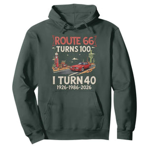 Route Highway 66 Turns 100 I Turn 40 Hoodie Vintage 1986 Road Sign Classic Muscle Car Lover 40th Birthday Gift
