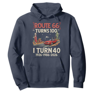 Route Highway 66 Turns 100 I Turn 40 Hoodie Vintage 1986 Road Sign Classic Muscle Car Lover 40th Birthday Gift