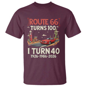 Route Highway 66 Turns 100 I Turn 40 T Shirt Vintage 1986 Road Sign Classic Muscle Car Lover 40th Birthday Gift
