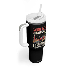 Route Highway 66 Turns 100 I Turn 40 Tumbler With Handle Vintage 1986 Road Sign Classic Muscle Car Lover 40th Birthday Gift