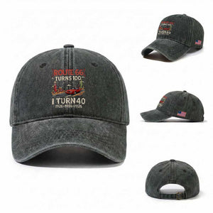 Route Highway 66 Turns 100 I Turn 40 Washed Cotton Baseball Cap Vintage 1986 Road Sign Classic Muscle Car Lover 40th Birthday Gift
