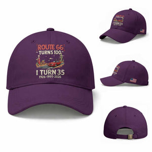 Route Highway 66 Turns 100 I Turn 35 Baseball Cap Vintage 1991 Road Sign Classic Muscle Car Lover 35th Birthday Gift
