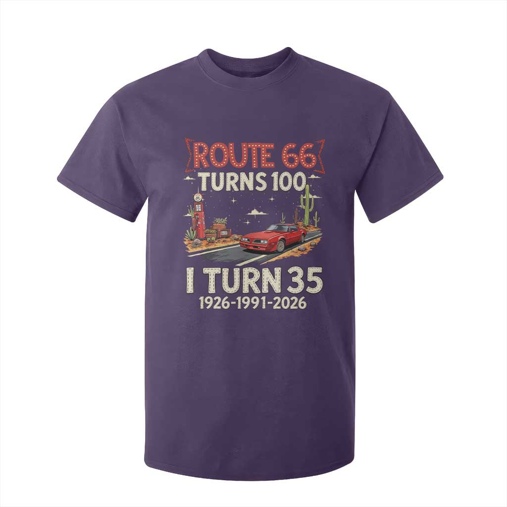 Route Highway 66 Turns 100 I Turn 35 T Shirt For Kid Vintage 1991 Road Sign Classic Muscle Car Lover 35th Birthday Gift