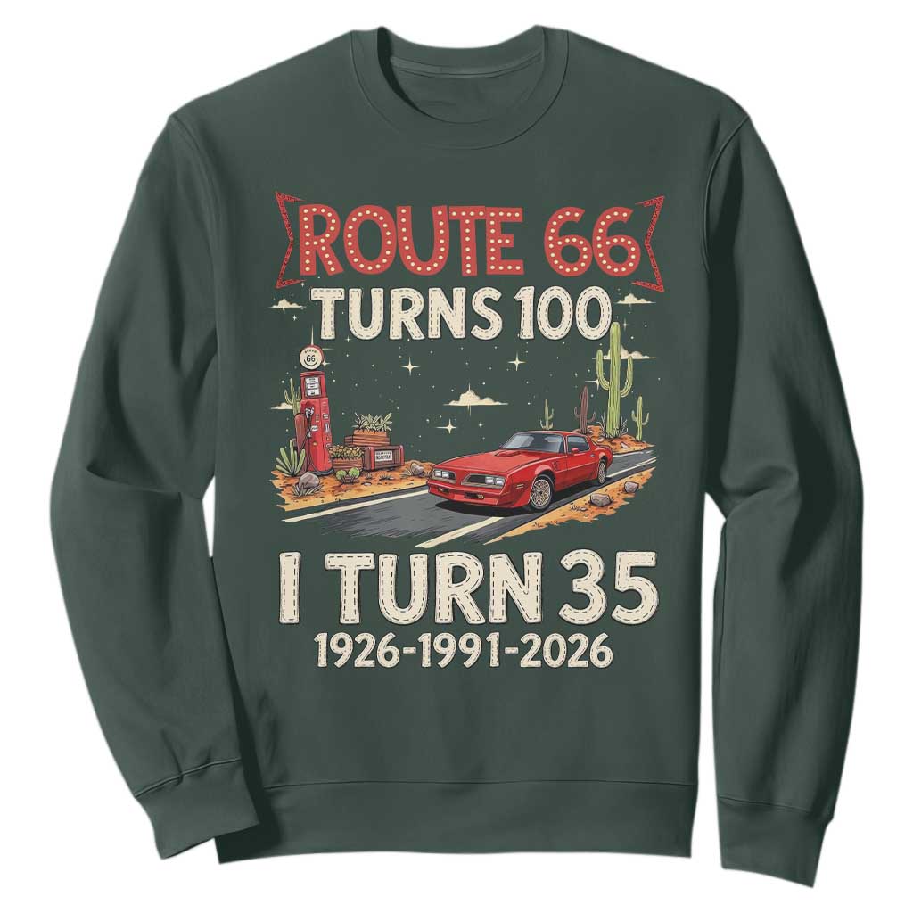 Route Highway 66 Turns 100 I Turn 35 Sweatshirt Vintage 1991 Road Sign Classic Muscle Car Lover 35th Birthday Gift
