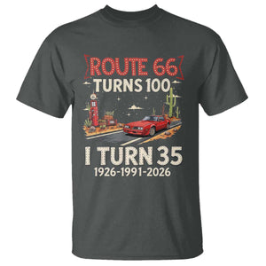 Route Highway 66 Turns 100 I Turn 35 T Shirt Vintage 1991 Road Sign Classic Muscle Car Lover 35th Birthday Gift