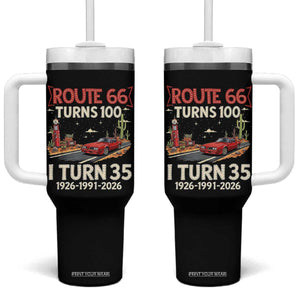 Route Highway 66 Turns 100 I Turn 35 Tumbler With Handle Vintage 1991 Road Sign Classic Muscle Car Lover 35th Birthday Gift