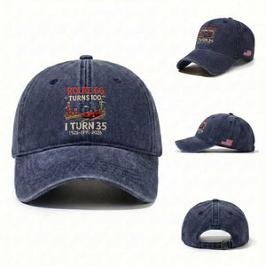 Route Highway 66 Turns 100 I Turn 35 Washed Cotton Baseball Cap Vintage 1991 Road Sign Classic Muscle Car Lover 35th Birthday Gift