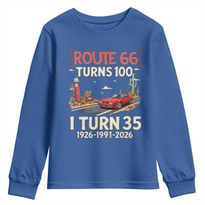 Route Highway 66 Turns 100 I Turn 35 Youth Sweatshirt Vintage 1991 Road Sign Classic Muscle Car Lover 35th Birthday Gift