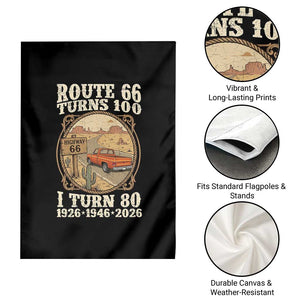 Route Highway 66 Turns 100 I Turn 80 Garden Flag Vintage 1946 Road Sign Classic Pickup Truck Lover 80th Birthday Gift