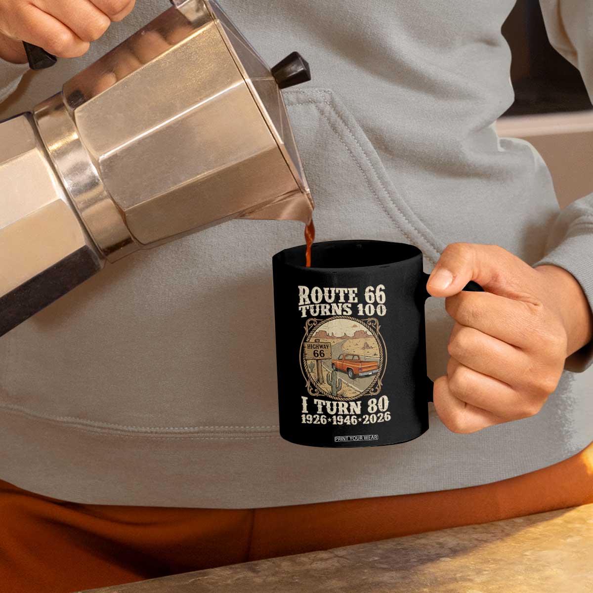 Route Highway 66 Turns 100 I Turn 80 Coffee Mug Vintage 1946 Road Sign Classic Pickup Truck Lover 80th Birthday Gift
