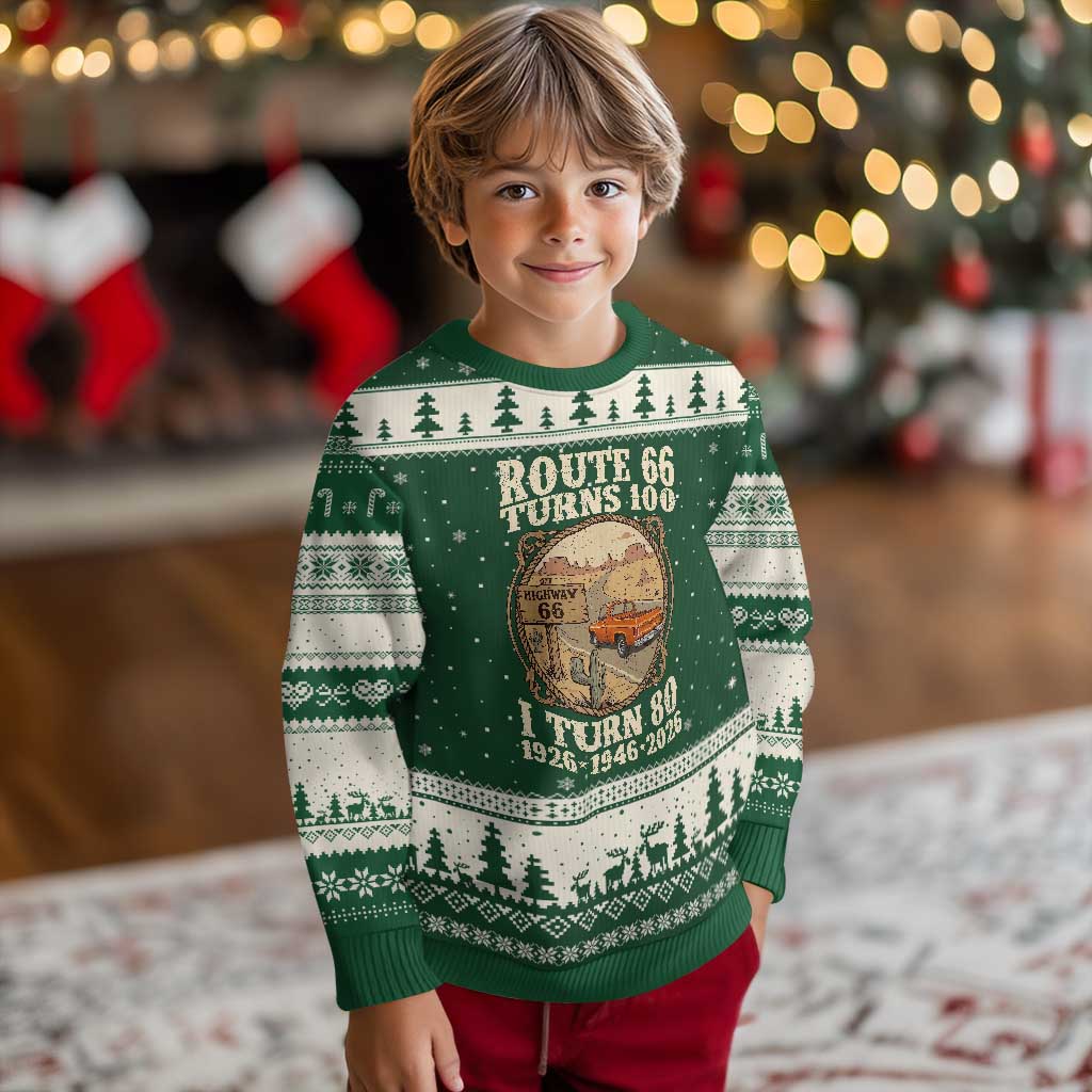 Route Highway 66 Turns 100 I Turn 80 Ugly Christmas Sweater Vintage 1946 Road Sign Classic Pickup Truck Lover 80th Birthday Gift