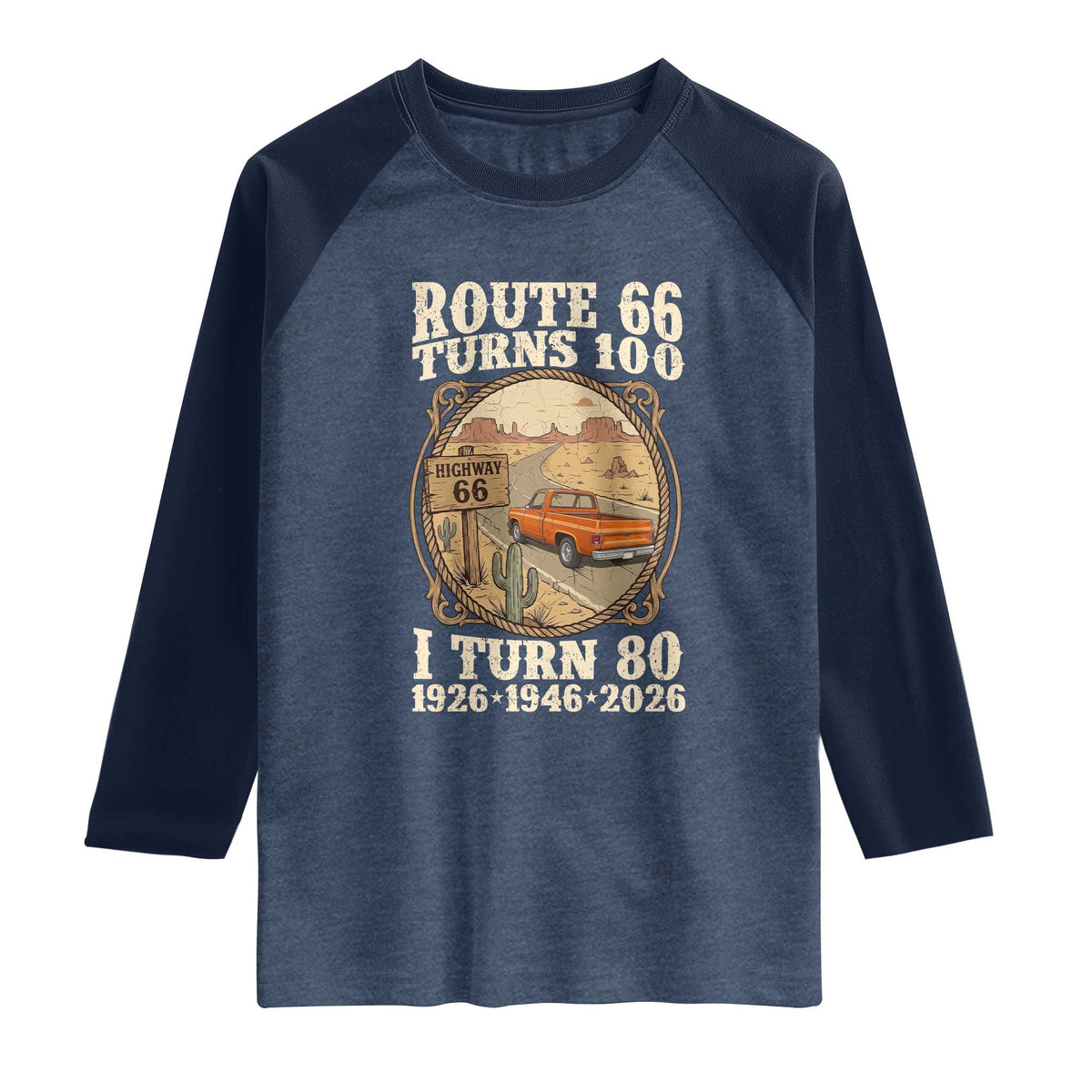 Route Highway 66 Turns 100 I Turn 80 Raglan Shirt Vintage 1946 Road Sign Classic Pickup Truck Lover 80th Birthday Gift