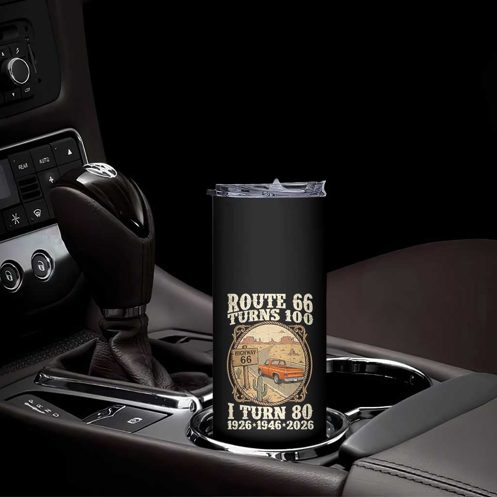 Route Highway 66 Turns 100 I Turn 80 Skinny Tumbler Vintage 1946 Road Sign Classic Pickup Truck Lover 80th Birthday Gift