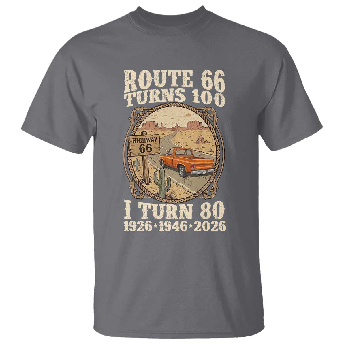 Route Highway 66 Turns 100 I Turn 80 T Shirt Vintage 1946 Road Sign Classic Pickup Truck Lover 80th Birthday Gift
