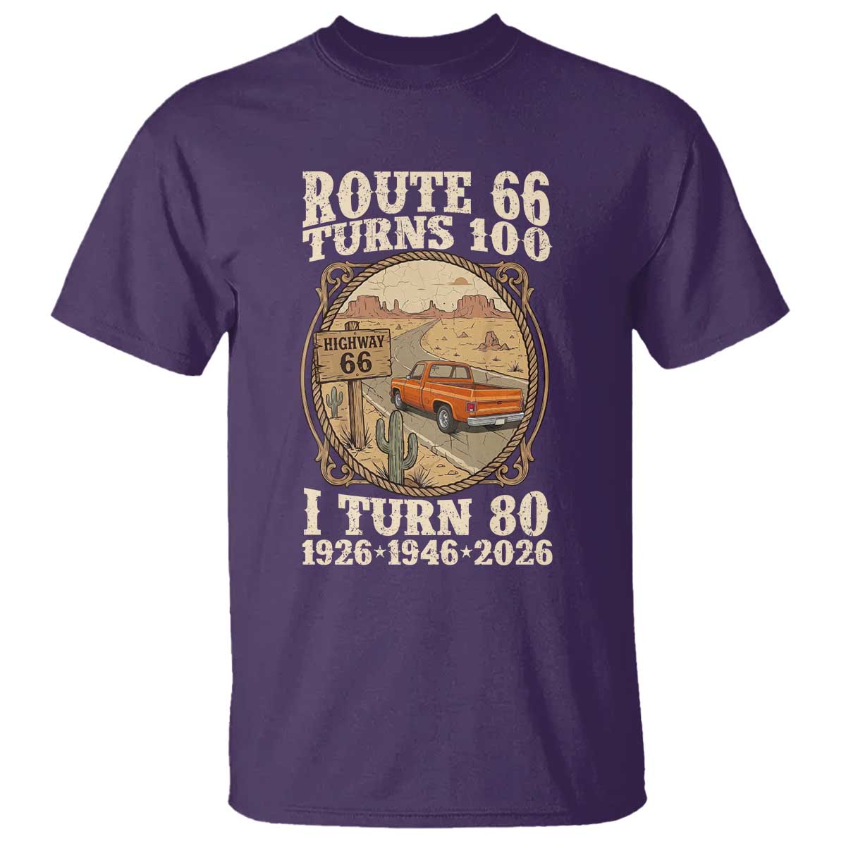 Route Highway 66 Turns 100 I Turn 80 T Shirt Vintage 1946 Road Sign Classic Pickup Truck Lover 80th Birthday Gift