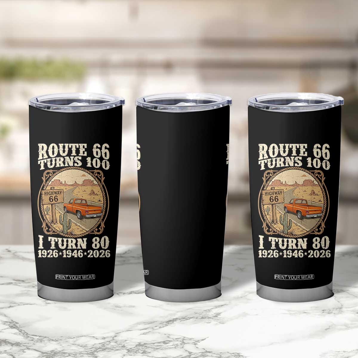 Route Highway 66 Turns 100 I Turn 80 Tumbler Cup Vintage 1946 Road Sign Classic Pickup Truck Lover 80th Birthday Gift
