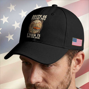 Route Highway 66 Turns 100 I Turn 75 Baseball Cap Vintage 1951 Road Sign Classic Pickup Truck Lover 75th Birthday Gift