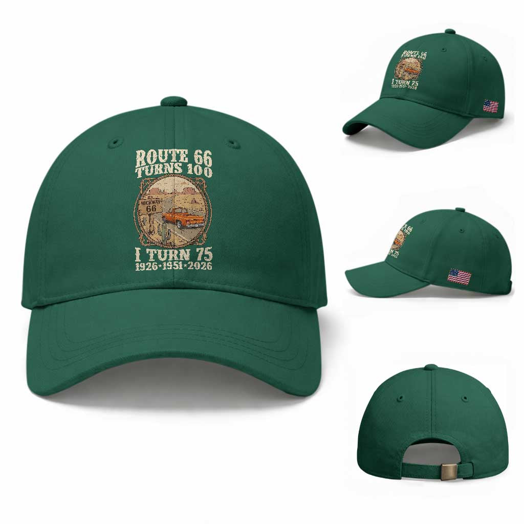 Route Highway 66 Turns 100 I Turn 75 Baseball Cap Vintage 1951 Road Sign Classic Pickup Truck Lover 75th Birthday Gift