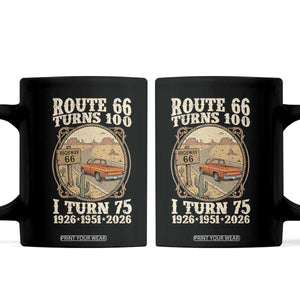 Route Highway 66 Turns 100 I Turn 75 Coffee Mug Vintage 1951 Road Sign Classic Pickup Truck Lover 75th Birthday Gift