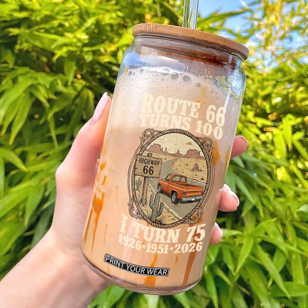 Route Highway 66 Turns 100 I Turn 75 Glass Can Vintage 1951 Road Sign Classic Pickup Truck Lover 75th Birthday Gift