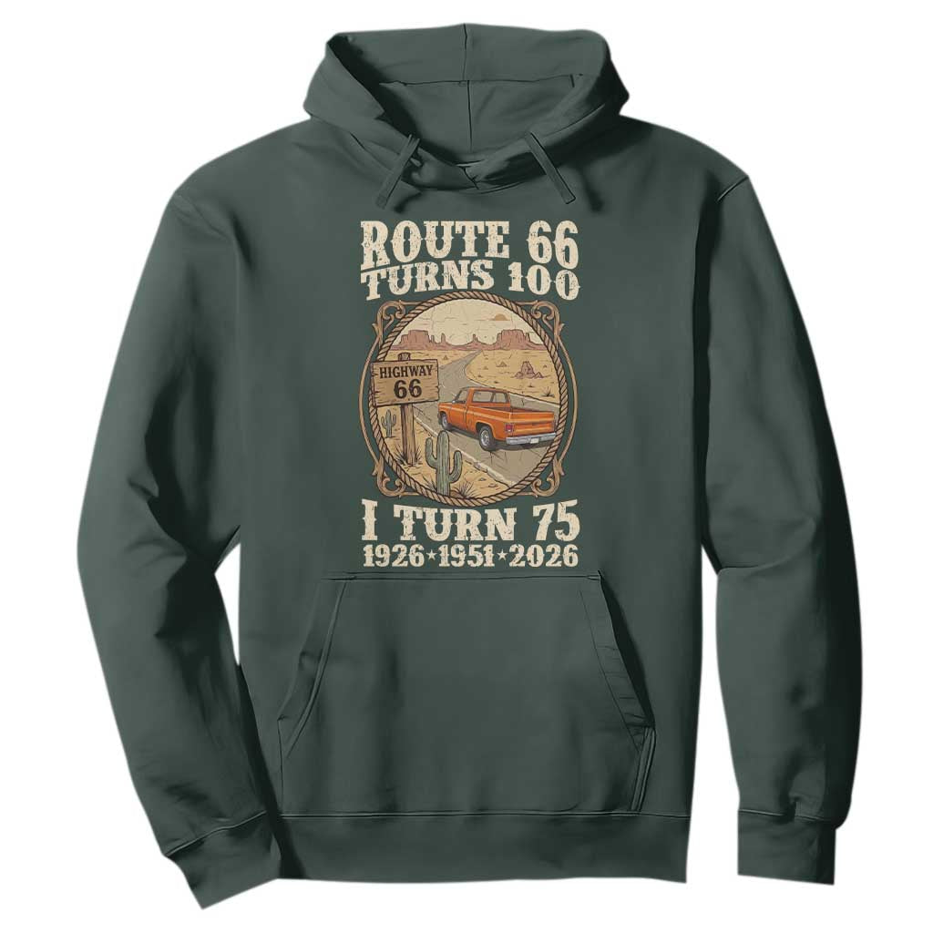 Route Highway 66 Turns 100 I Turn 75 Hoodie Vintage 1951 Road Sign Classic Pickup Truck Lover 75th Birthday Gift