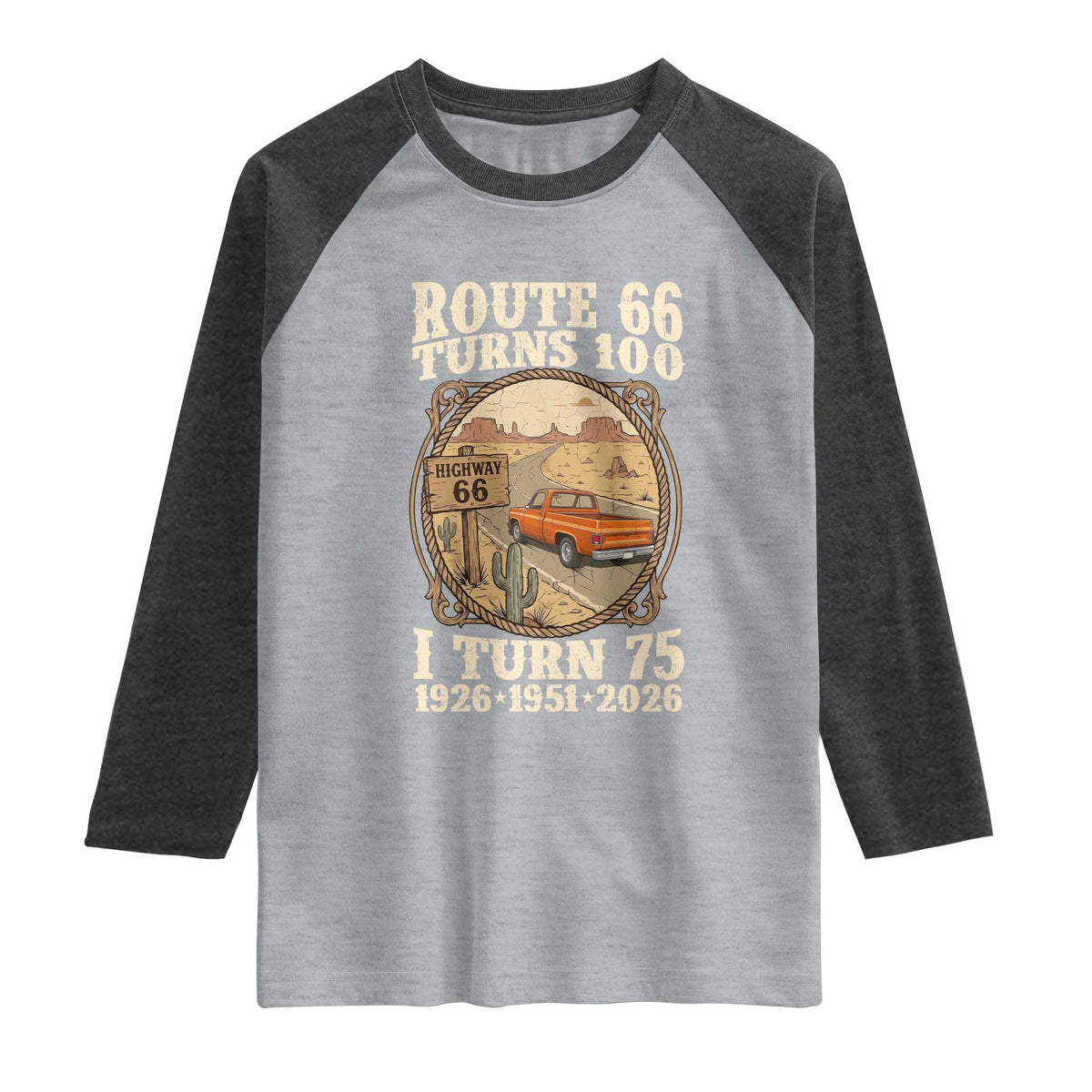 Route Highway 66 Turns 100 I Turn 75 Raglan Shirt Vintage 1951 Road Sign Classic Pickup Truck Lover 75th Birthday Gift