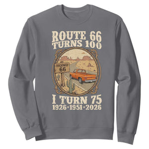 Route Highway 66 Turns 100 I Turn 75 Sweatshirt Vintage 1951 Road Sign Classic Pickup Truck Lover 75th Birthday Gift