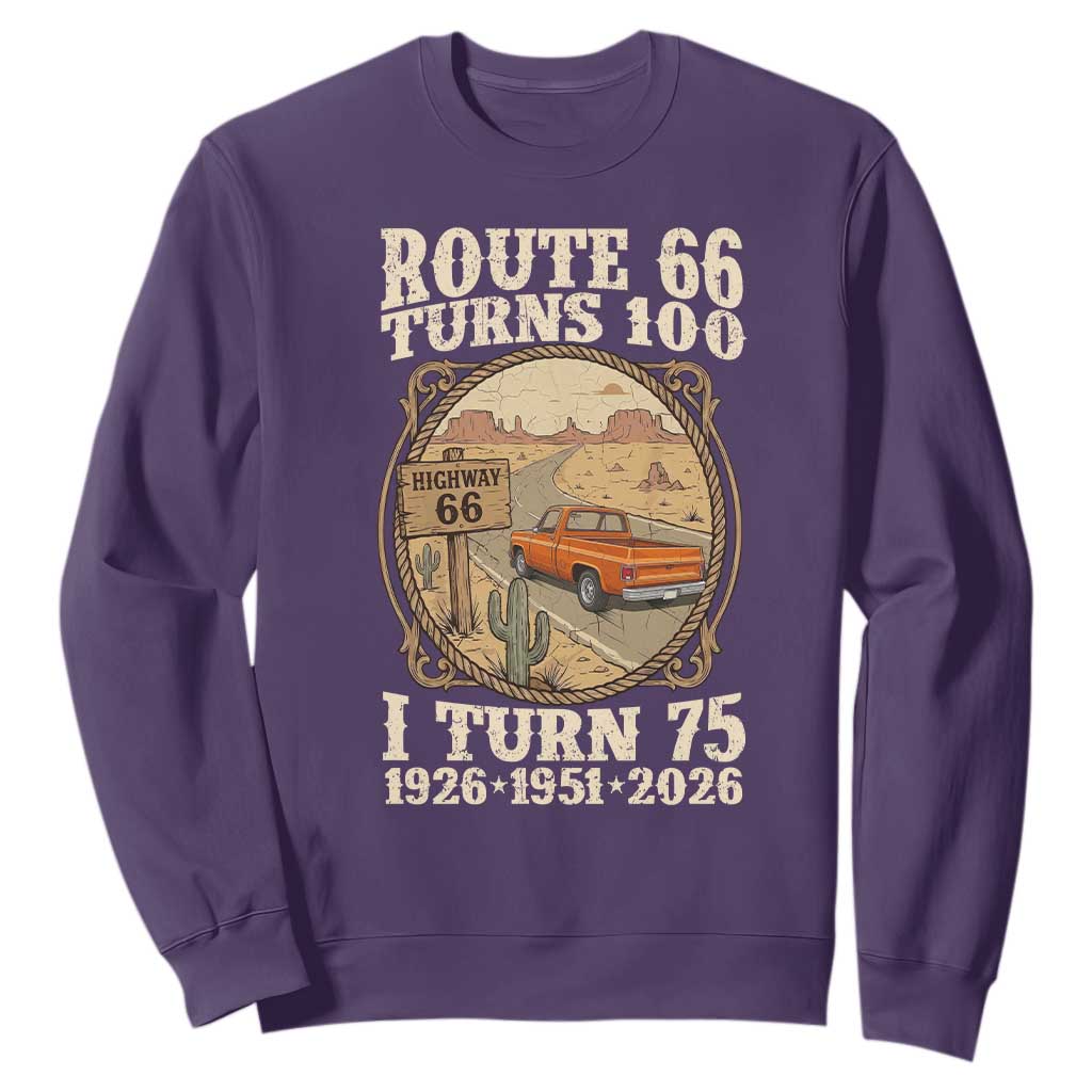 Route Highway 66 Turns 100 I Turn 75 Sweatshirt Vintage 1951 Road Sign Classic Pickup Truck Lover 75th Birthday Gift