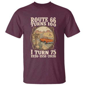 Route Highway 66 Turns 100 I Turn 75 T Shirt Vintage 1951 Road Sign Classic Pickup Truck Lover 75th Birthday Gift