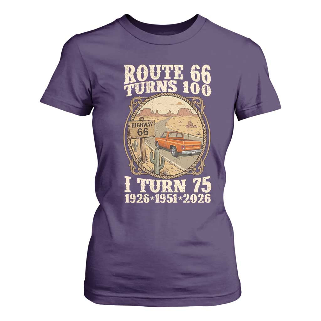 Route Highway 66 Turns 100 I Turn 75 T Shirt For Women Vintage 1951 Road Sign Classic Pickup Truck Lover 75th Birthday Gift