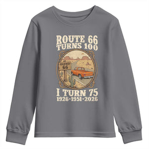 Route Highway 66 Turns 100 I Turn 75 Youth Sweatshirt Vintage 1951 Road Sign Classic Pickup Truck Lover 75th Birthday Gift