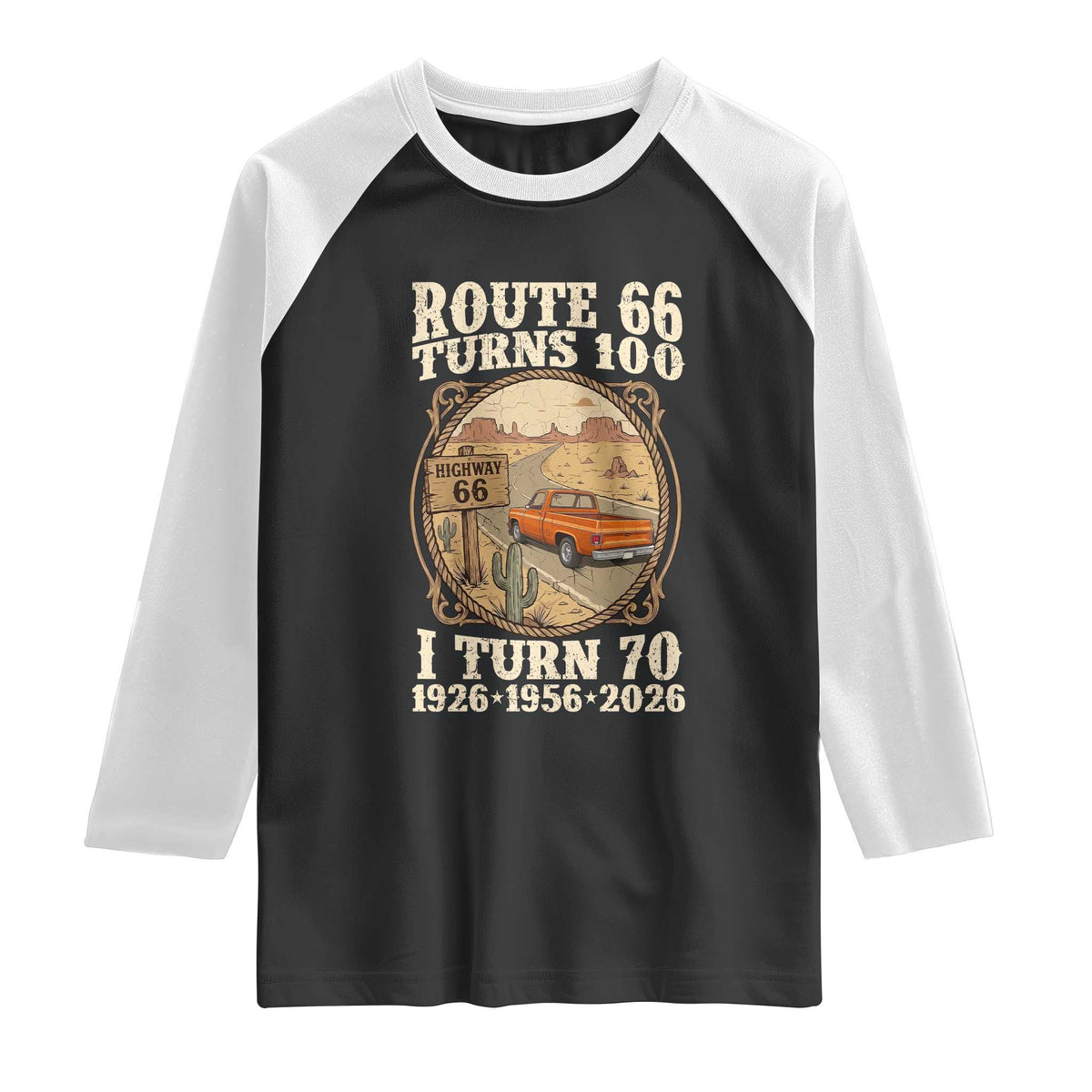 Route Highway 66 Turns 100 I Turn 70 Raglan Shirt Vintage 1956 Road Sign Classic Pickup Truck Lover 70th Birthday Gift