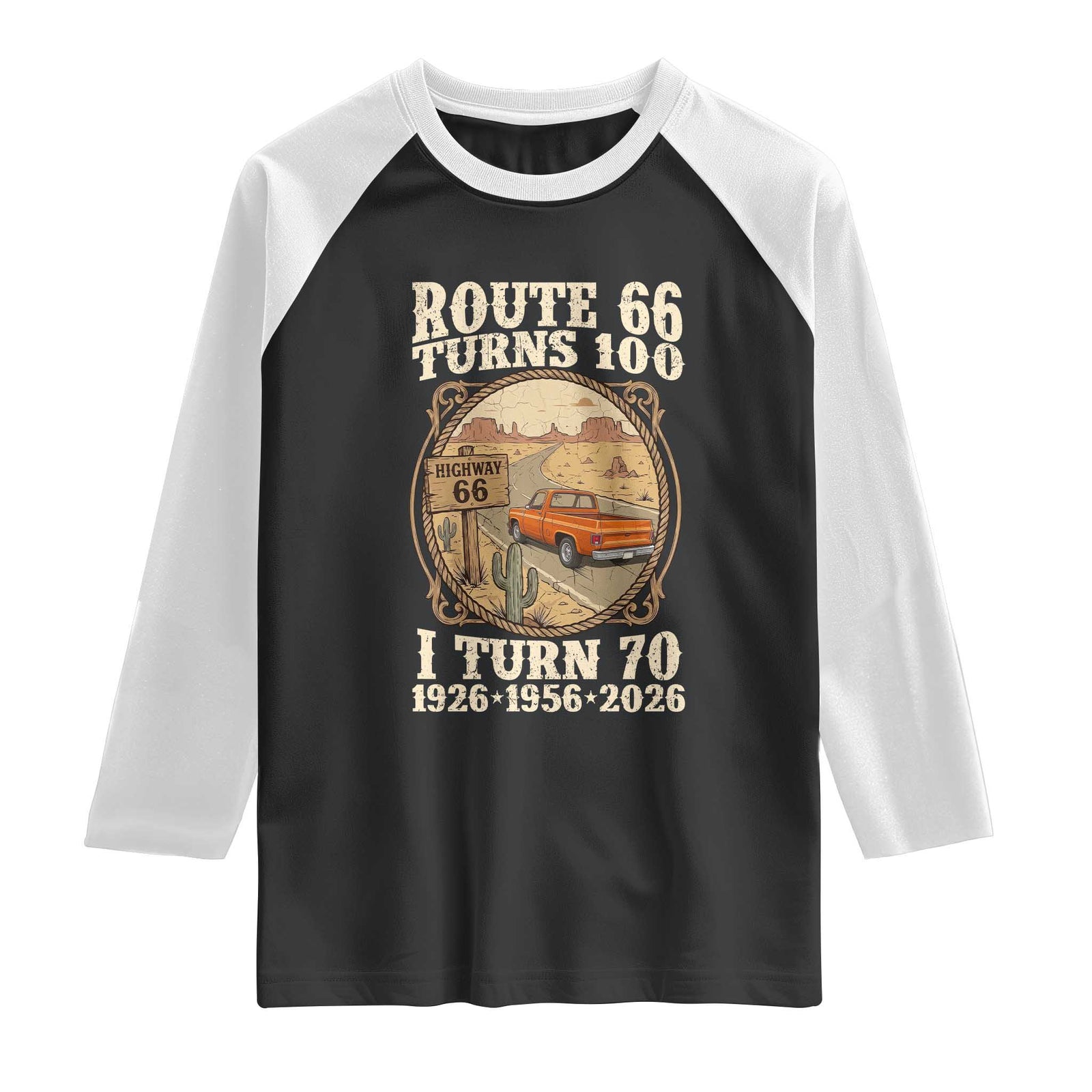 Route Highway 66 Turns 100 I Turn 70 Raglan Shirt Vintage 1956 Road Sign Classic Pickup Truck Lover 70th Birthday Gift TS14 Black White Print Your Wear