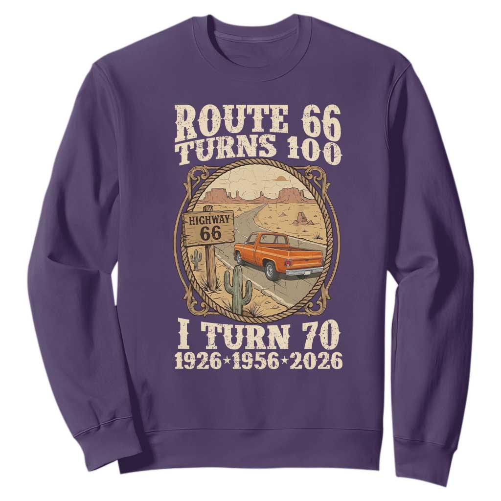 Route Highway 66 Turns 100 I Turn 70 Sweatshirt Vintage 1956 Road Sign Classic Pickup Truck Lover 70th Birthday Gift