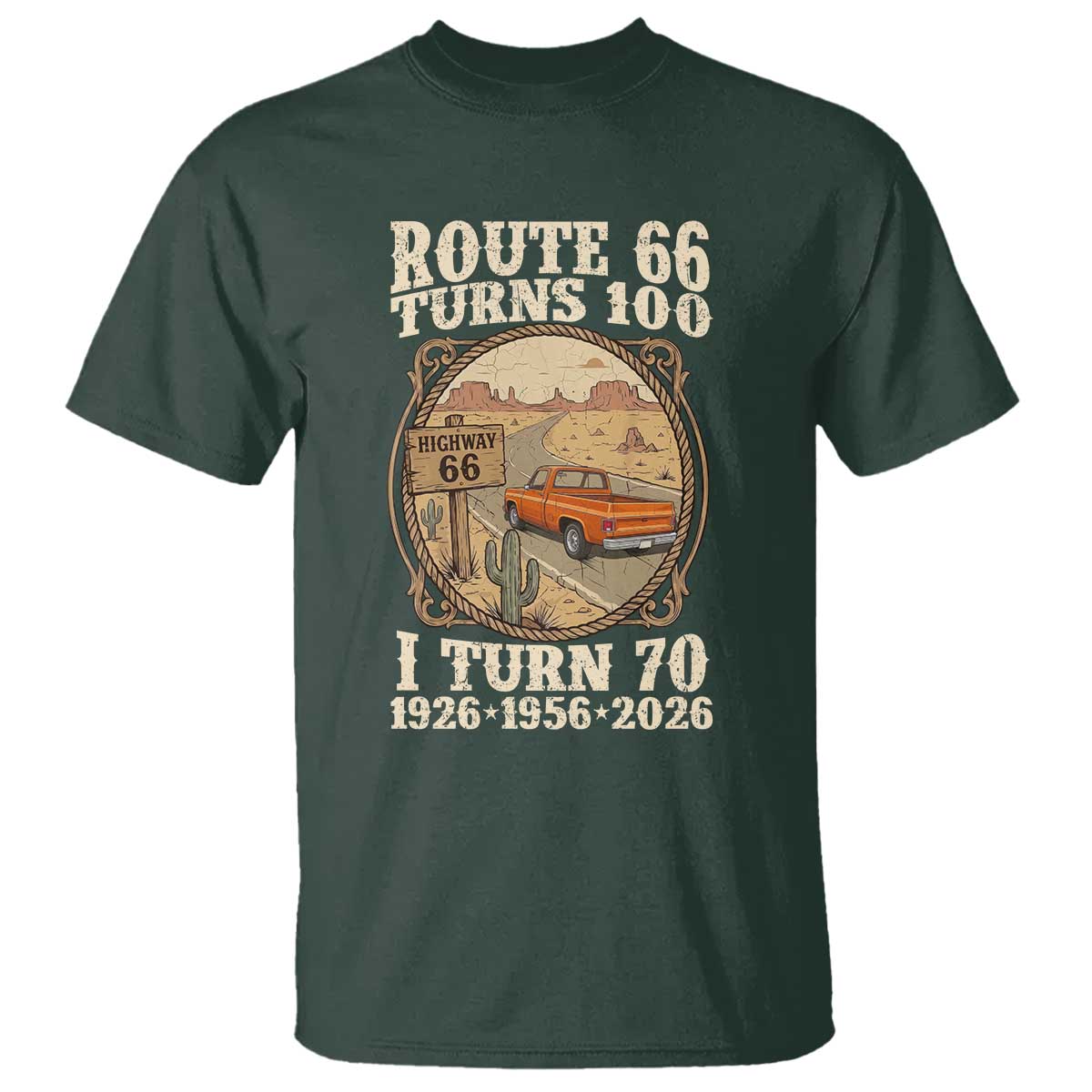 Route Highway 66 Turns 100 I Turn 70 T Shirt Vintage 1956 Road Sign Classic Pickup Truck Lover 70th Birthday Gift