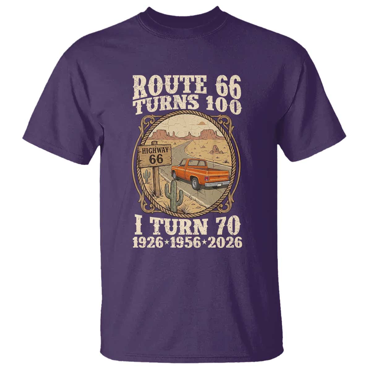Route Highway 66 Turns 100 I Turn 70 T Shirt Vintage 1956 Road Sign Classic Pickup Truck Lover 70th Birthday Gift