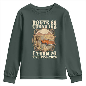 Route Highway 66 Turns 100 I Turn 70 Youth Sweatshirt Vintage 1956 Road Sign Classic Pickup Truck Lover 70th Birthday Gift